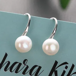 Classic Female Jewelry 925 Silver Needle Round Natural Pearl Hanging Earrings For Women Pendientes Oorbellen Brincos