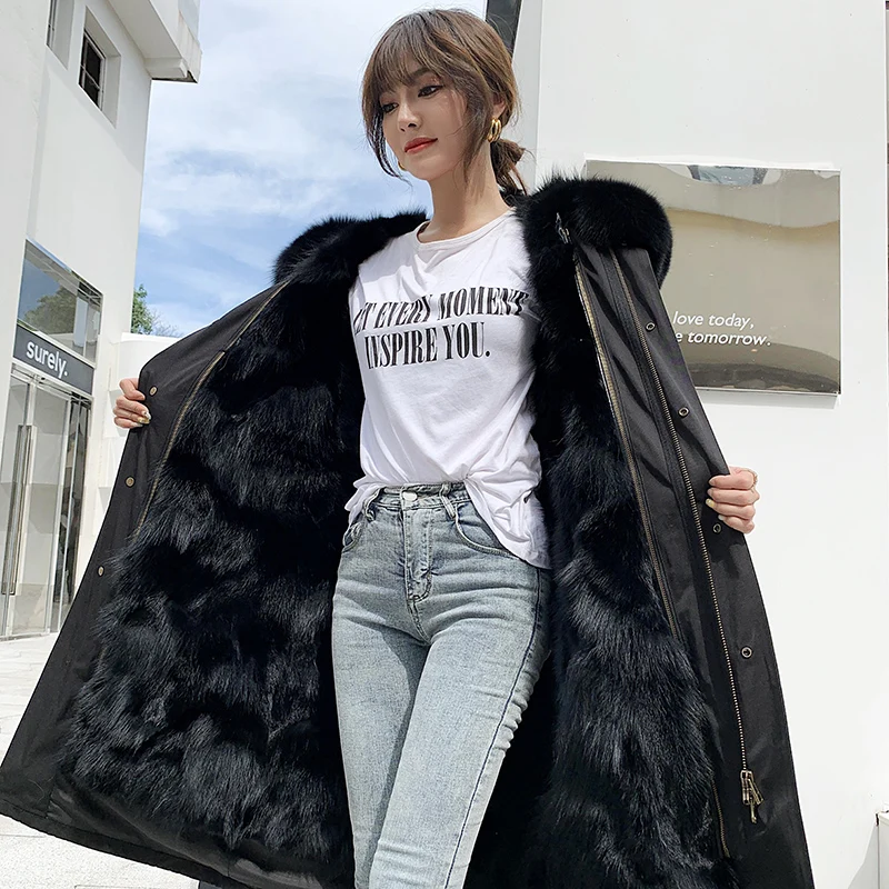 2023 new Women Winter Jacket Waterproof Thick Warm Detachable Natural Fox Fur Liner Fox Fur Collar Hooded Real Fur Coat