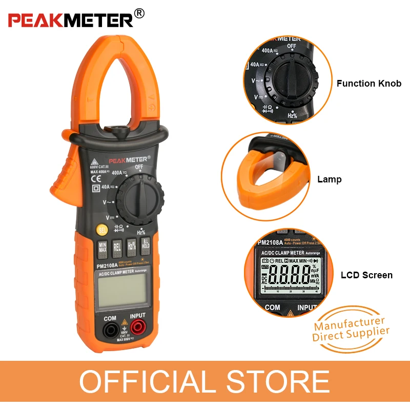 PEAKMETER PM2108AดิจิตอลAC DC Clamp Meter 4000 นับความถี่Capacitanceความต้านทานEarthเครื่องทดสอบมัลติมิเตอร์