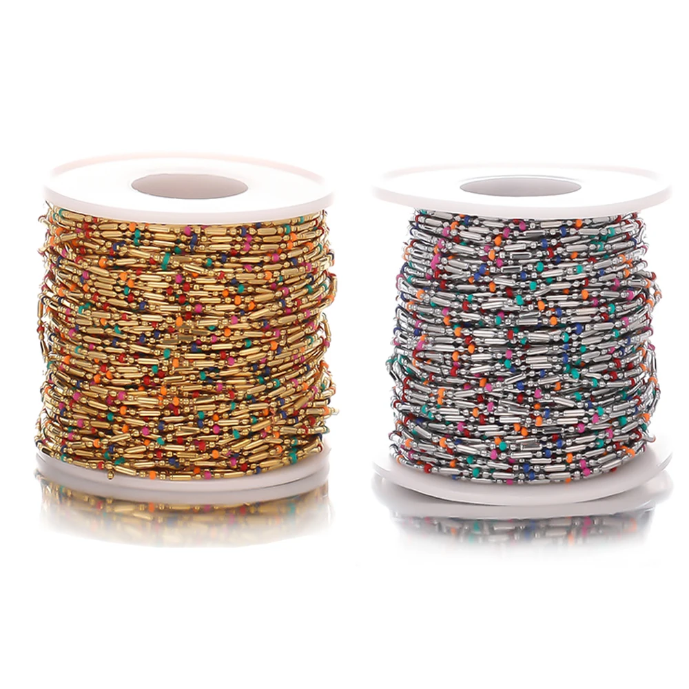 1 Meter Stainless Steel Colorful Enamel Beads Ball Link Chains DIY Jewelry Making Necklace Bracelets Anklets Findings In Bluk