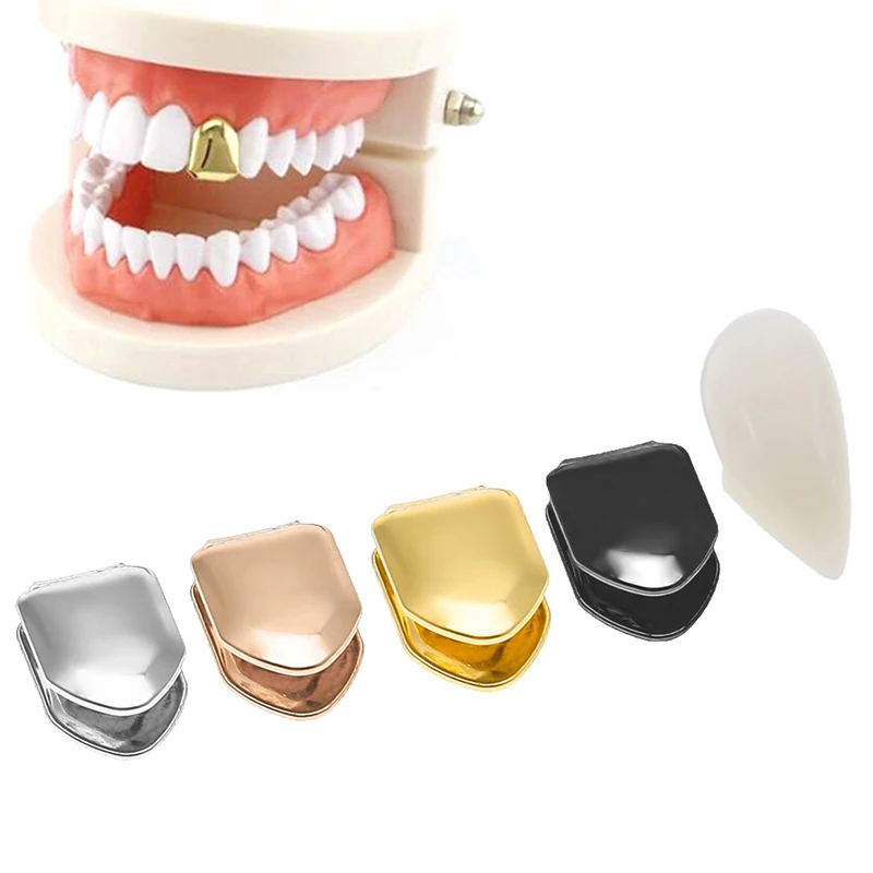 Gold Plated Hip Hop Teeth Grillz Caps Top Or Bottom Grill False Teeth Whitening Gold Plated Small Single Tooth Cap