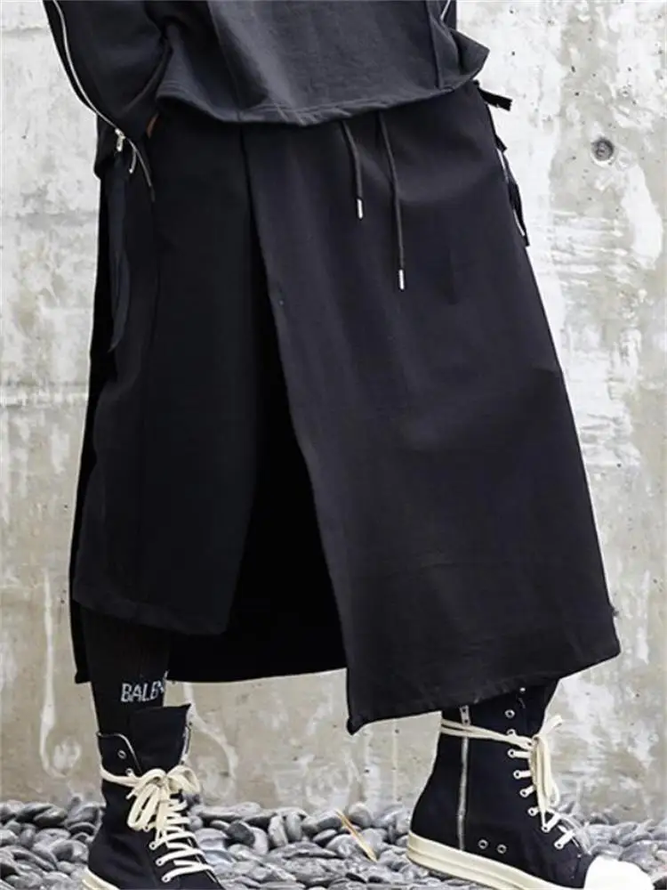 Men's Trouser Skirt Summer New Classic Black Casual Catwalk Show Large Size Nine Minutes Wide Leg Trouser Skirt