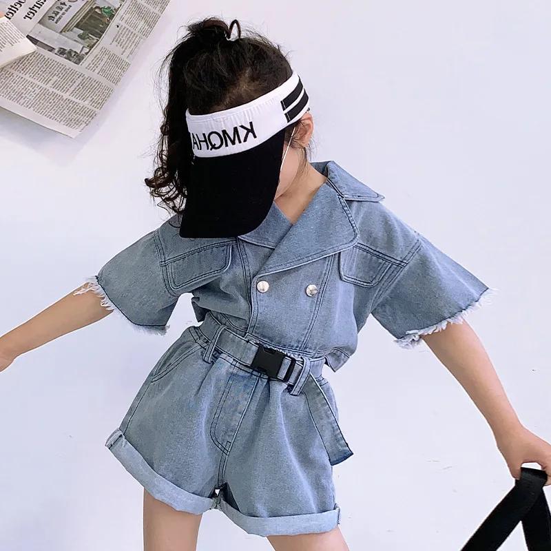 Girls Suits Short Denim Jacket +Short Pant New Children Summer 2021 Toddler Girl Clothes Kids Fashion image 2