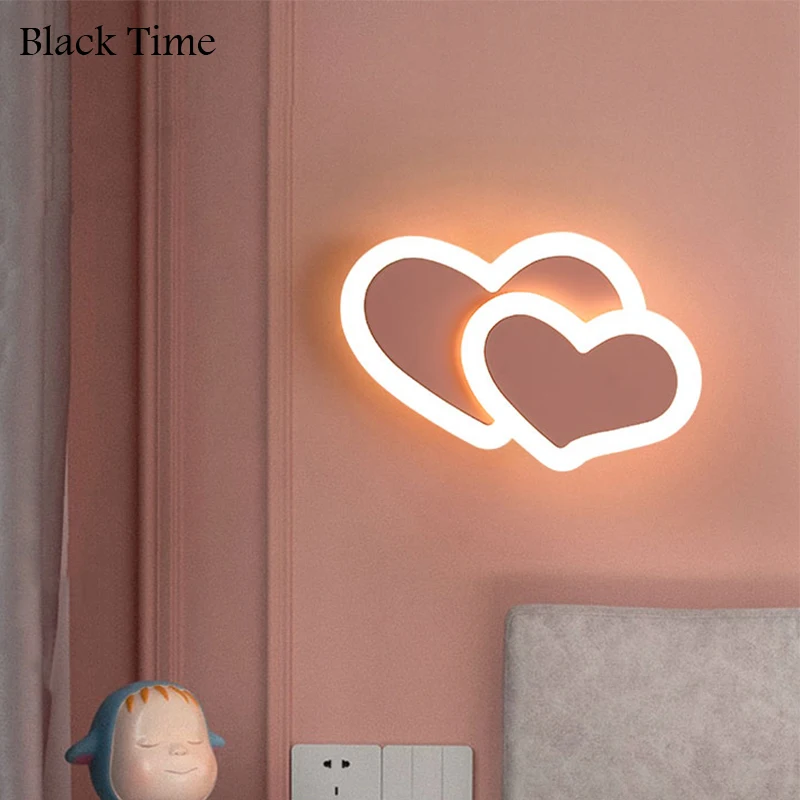 Modern LED Wall Lamp Heart Shape Bedside Lights Children Room Bedroom Study Wall Light Living Room Indoor Lighting Fixtures