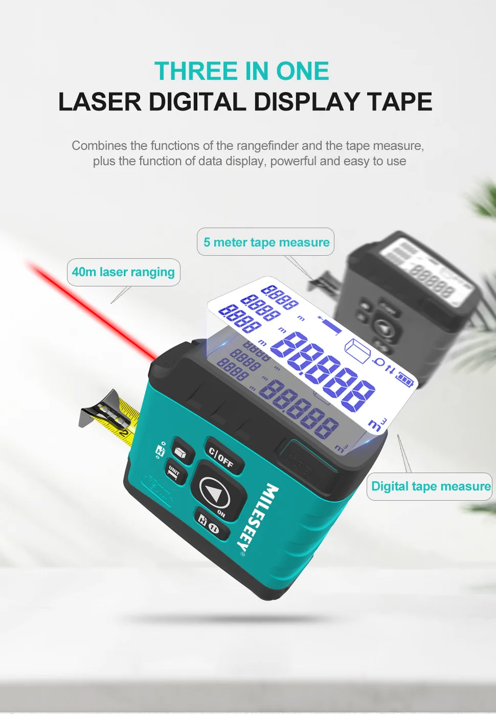 Mileseey DT20 Laser Tape Measure Mini Portable 3in1 High-Precision Digital Distance Meter Trena Rangefinder As Construction Tool