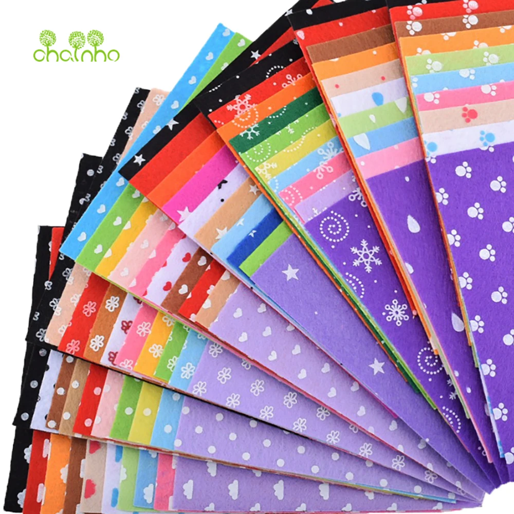 Chainho,Polyester Non-Woven Printed Felt Fabric,1mm Thickness,DIY Sewing & Quilting Material,10 Pieces,30x30cm,8 Kinds Designs