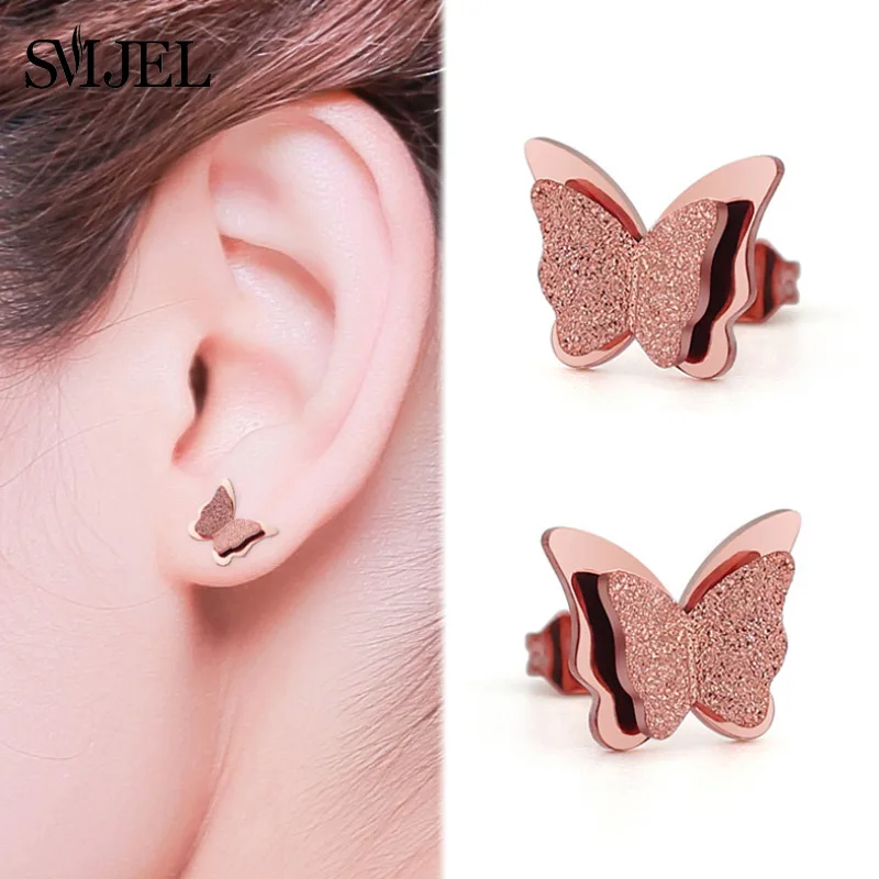 Luxury Stainless Steel Jewelry Sets Romantic Matte Butterfly Necklaces Earrings Animal Choker Wedding Bridal Accessories