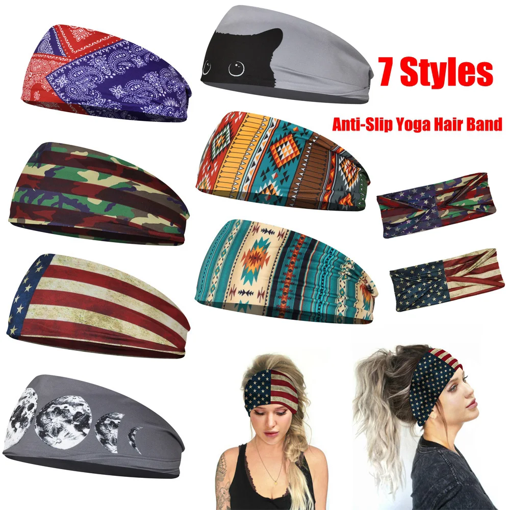 1PC Flag Pattern Stretchable Sports Headband Men Women Fitness Sweat Bands Anti-Slip Yoga Hair Bands Oudoor Headband Scarf