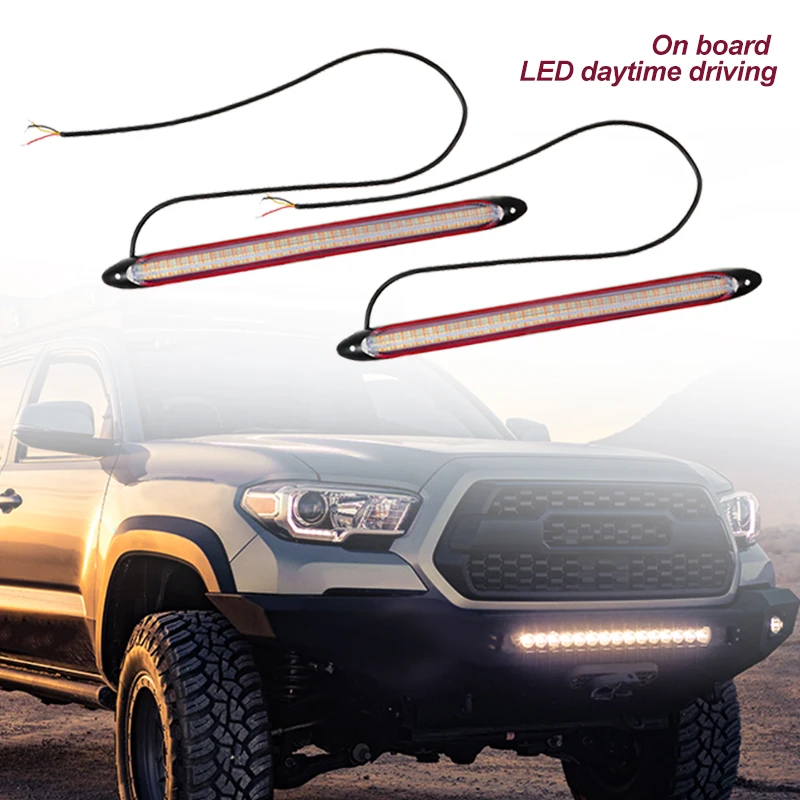 

2Pcs 12V Universal Car LED White DRL Waterproof Daytime Running Light Amber Light Strip Signal Warning Steering Fog Day Lamp