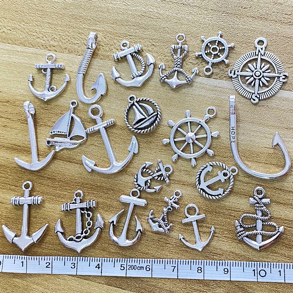 15pcs 10-20Types Mixed Anchor Pendant Rudder Compass Charms Steampunk For Jewelry Diy Making Findings