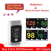 Digital Fingertip Pulse Oximeter & Blood Pressure Monitor 2 in 1 with Bluetooth Household Fingertip OximetroPressure Meter OLED