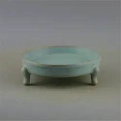 Chinese Style Porcelain Celadon Glaze Tripod Brush Washer 5.3 inch