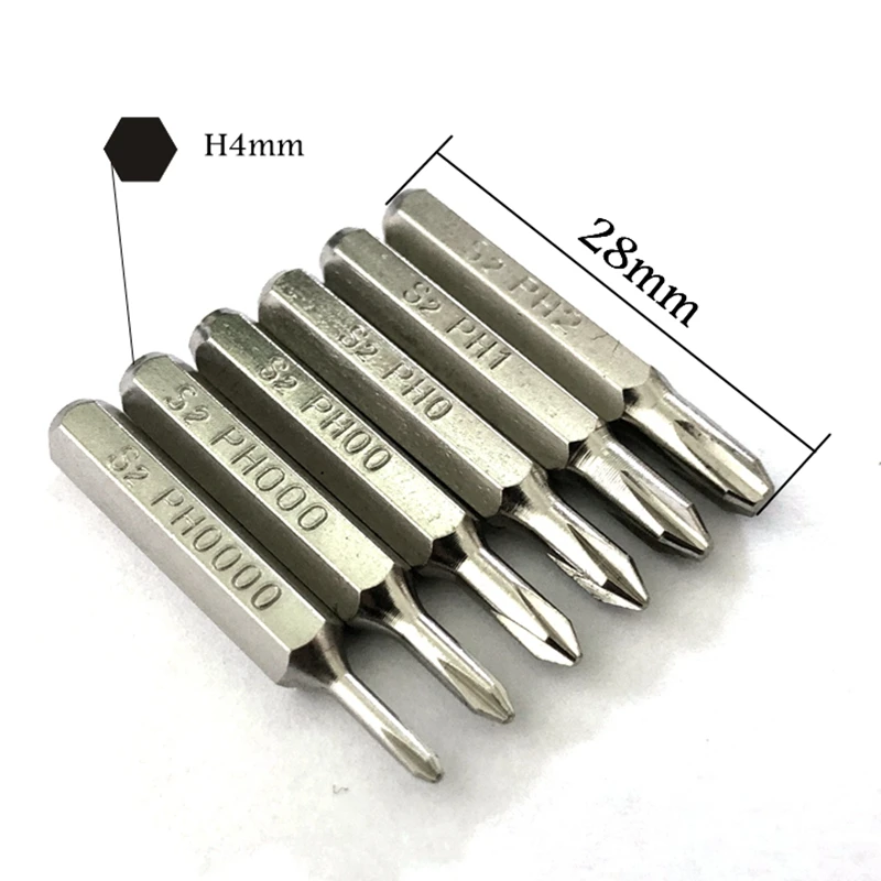 6pcs Precision phillips PH0000 Screwdriver Bits set H4×28mm 4mm 3/25 inch battery Repairing hand tools key to open iphone PH1/2