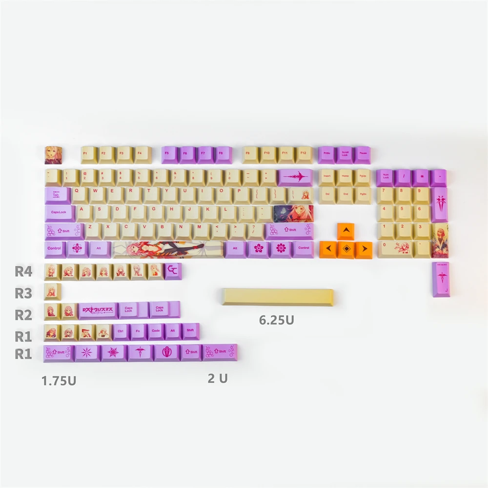 Anime PBT Cherry Profile Keycaps  Crown For Mechanical Keyboard With Supplement Keycap Compatible GH60 GK61 GK64 87 96 104 108