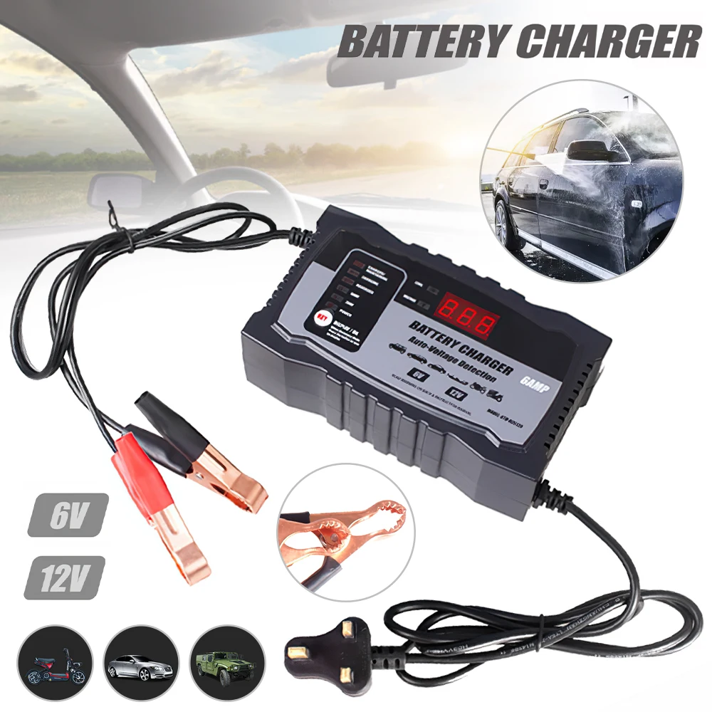 6V/12V 100AH Car Battery Charger LED Motorcycle Battery Charger Display Intelligent Pulse Repair Charger for Lead Acid Battery