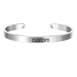 4mm Customed Quotes Bracelets 316L Stainless Steel Open Cuff Bangle Fashion Women Female Inspirational Jewelry Cuff Bracelet