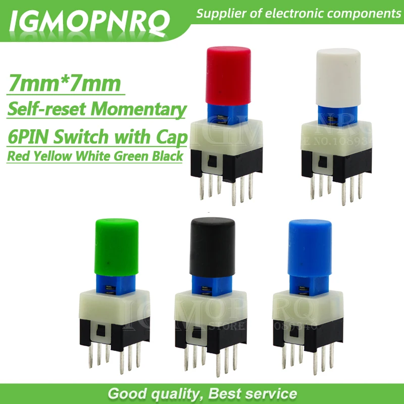 10Sets = 20PCS 7*7mm with cap Self reset Momentary Push Tactile Power Micro Switch Kit 6 Pin Button Switches 7*7mm