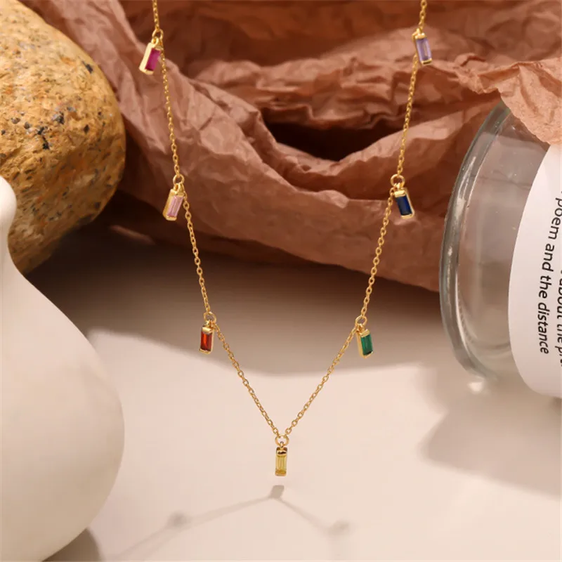 MOVESKI 925 Sterling Silver Korean INS sweet Color Zircon Necklace Women Wedding Jewelry Party Gift