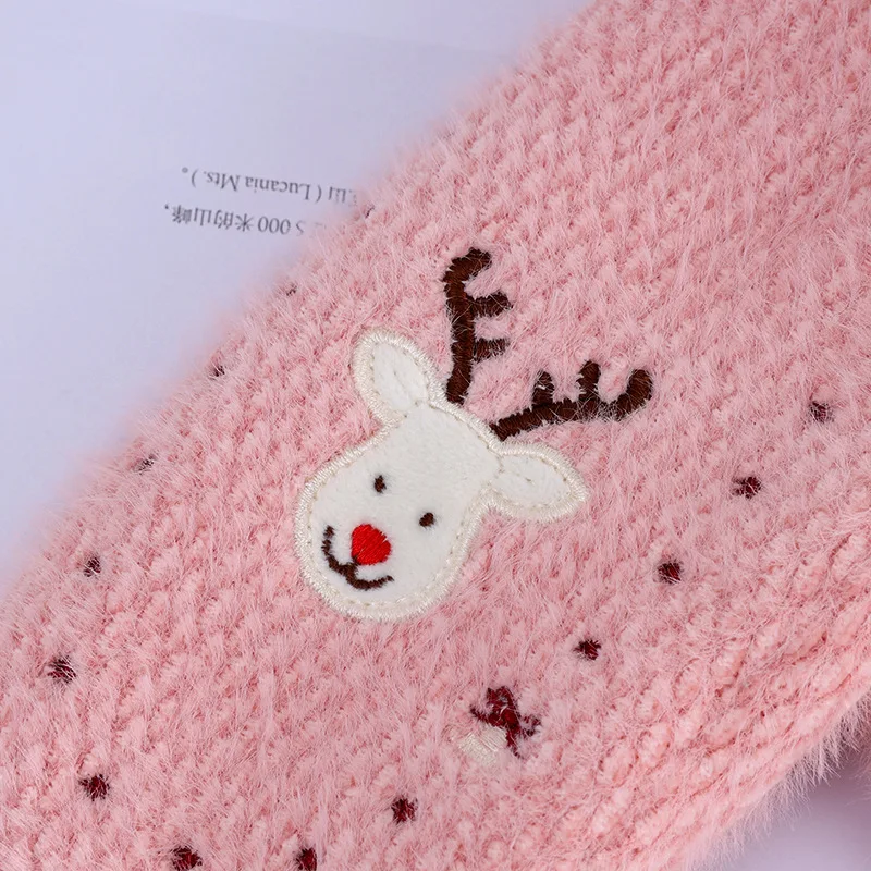 Women Winter Plus Thick Velvet Cashmere Plush Wool Knit Warm Mittens Female Cute Embroidery Cartoons Elk Full Fingers Gloves I32