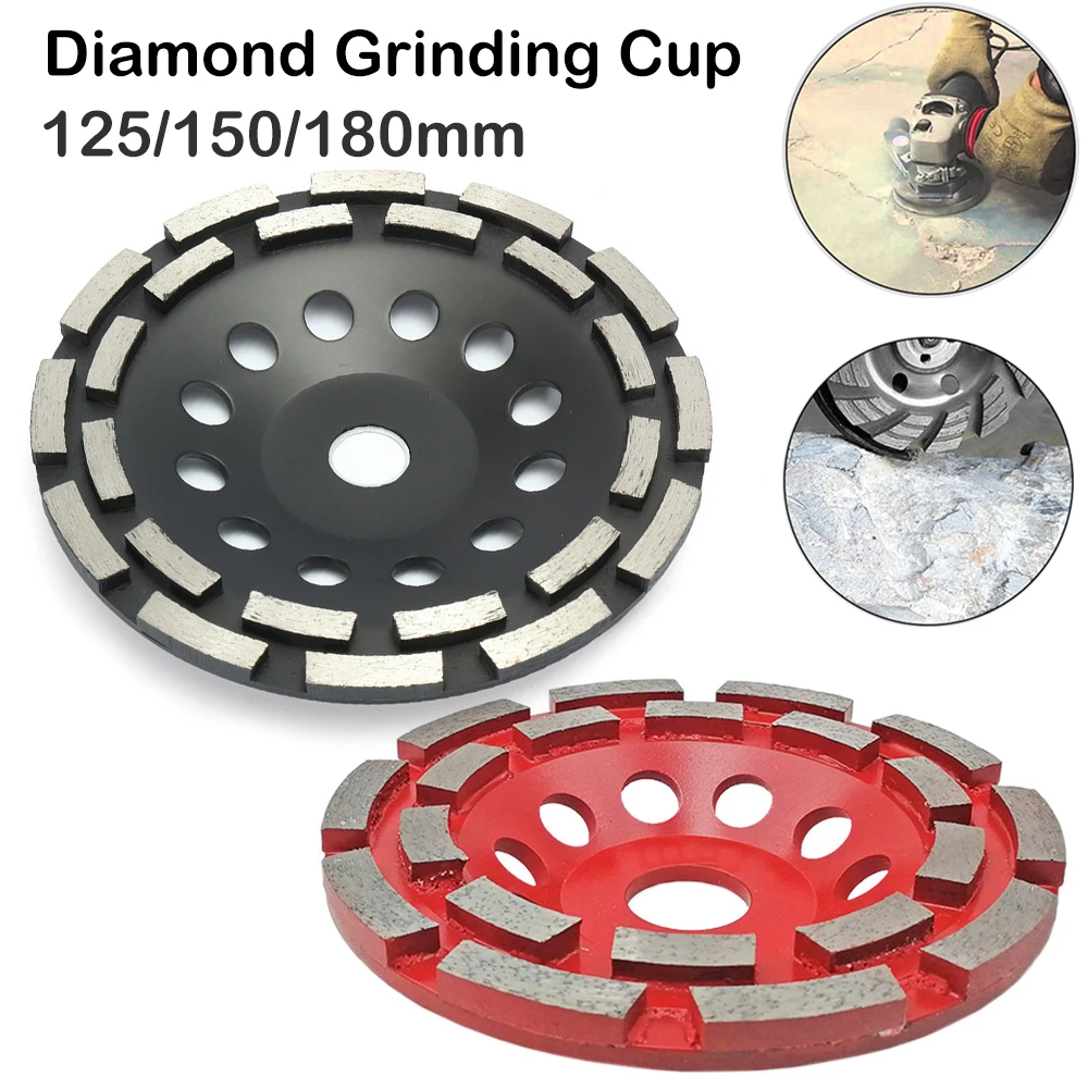 

1pcs 125/150/180mm Double Row Diamond Grinding Disc Black/Red Diamond Segment Grinding Cup Wheel Disc Woodworking Polishing Tool