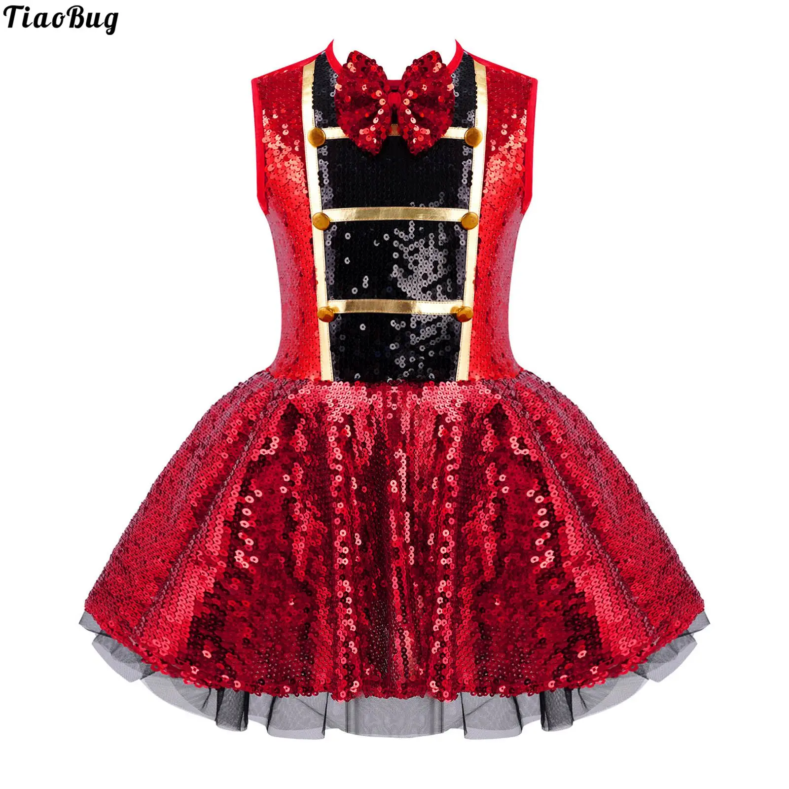 

Детское платье без рукавов с круглым вырезом и блестками