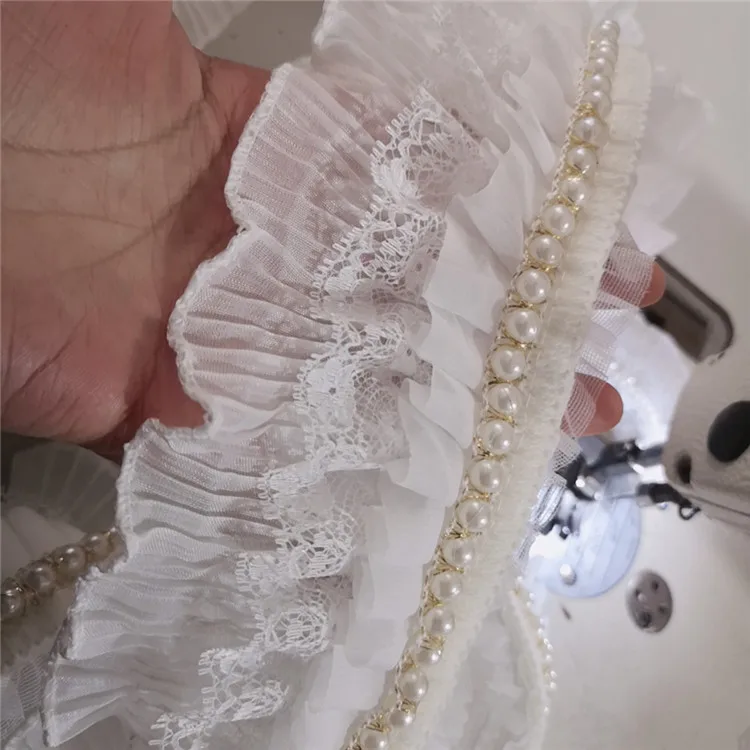 Factory 1meter/lot Quality White Ruffled Trim Beads Pleated Lace For Skirt Curtains Mantle Bed Doll Clothes DIY Accessories X796