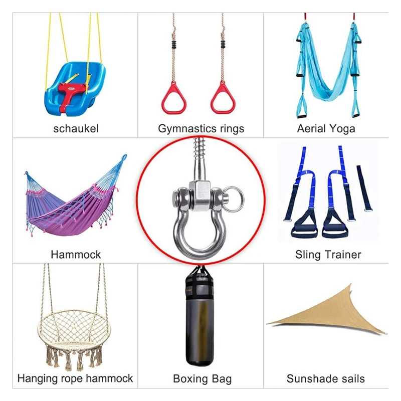 Soporte de tornillo de acero inoxidable 304, perchas oscilantes de 180 ° de alta resistencia para Yoga, hamaca, silla, bolsa de arena, juegos de