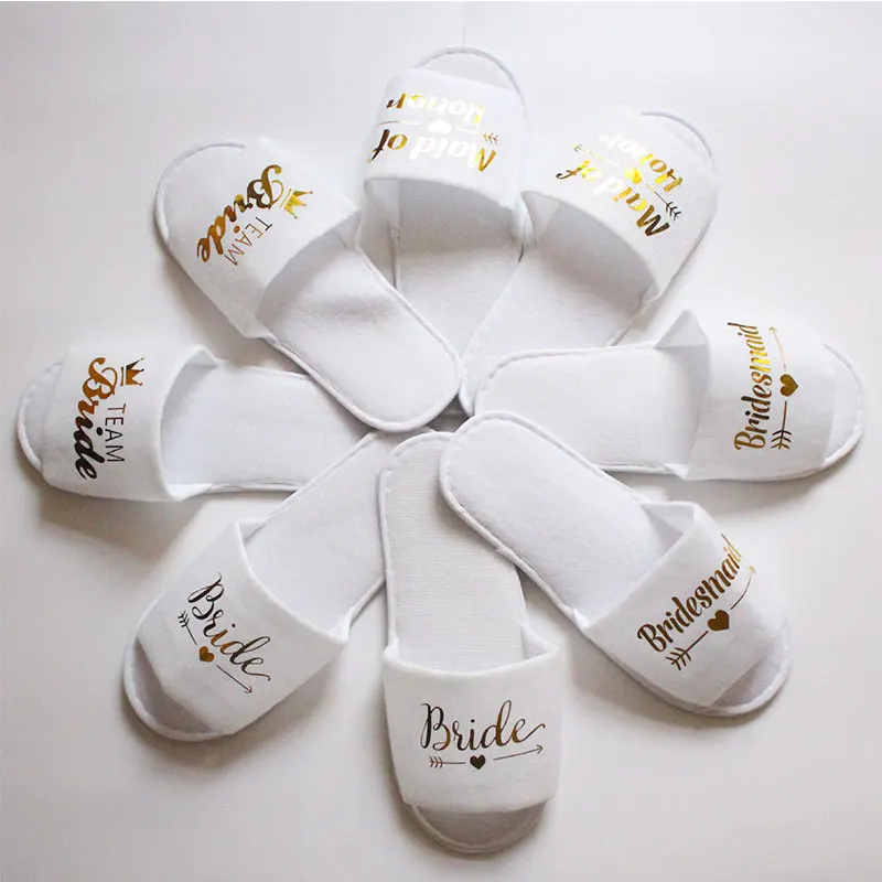 1 Pairs Team Bride/team Groom Disposable Soft Slippers Wedding Decoration Bridal Show Bridesmaid Bachelorette Party Decoration-S