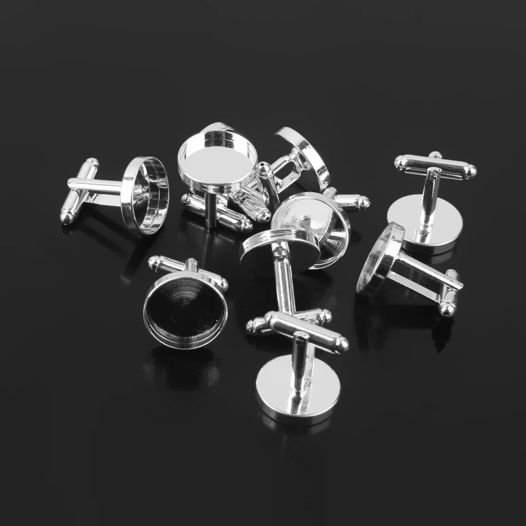 10Pcs Men Cufflinks Cuff Button Cabochons Frame Tray Bezel, Cufflink Blanks Setting Tray Brass For DIY Clothes Accessories