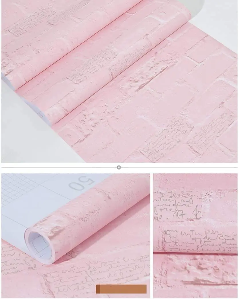 Papel tapiz autoadhesivo de vinilo extraíble para decoración del hogar, papel de contacto de piedra de ladrillo rosa, impermeable, pelar y pegar