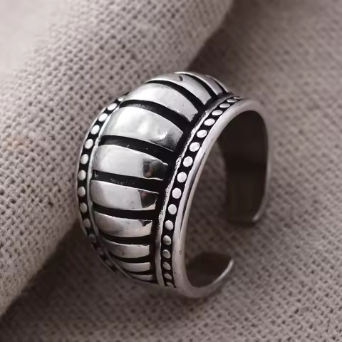 Elegant Hot Sell Stripe Design Thai Silver Ladies Ring Original Jewelry For Women Birthday Gift No Fade