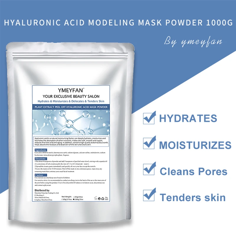 1000g/Pack Hyaluronic Acid Modeling Jelly Mask Powder Hydrating Moisturizing Deep Cleaning Peel Off Beauty Skin Care