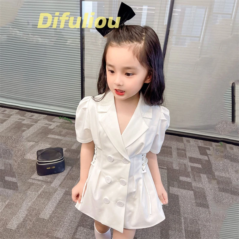 Girls Dress Short sleeve Summer 2021 New Goddess Fan Waist Tie Design Party Birthday Dress Girls Princess dress Girl Clothing