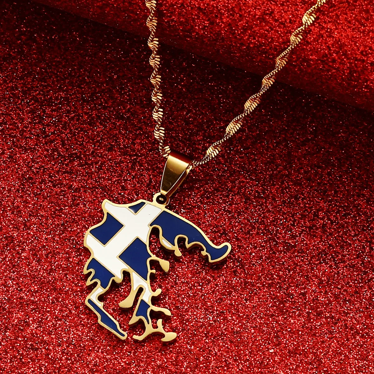 Stainless Steel Greece Map Flag Pendant Necklaces Greek Jewelry Patriotic Gift