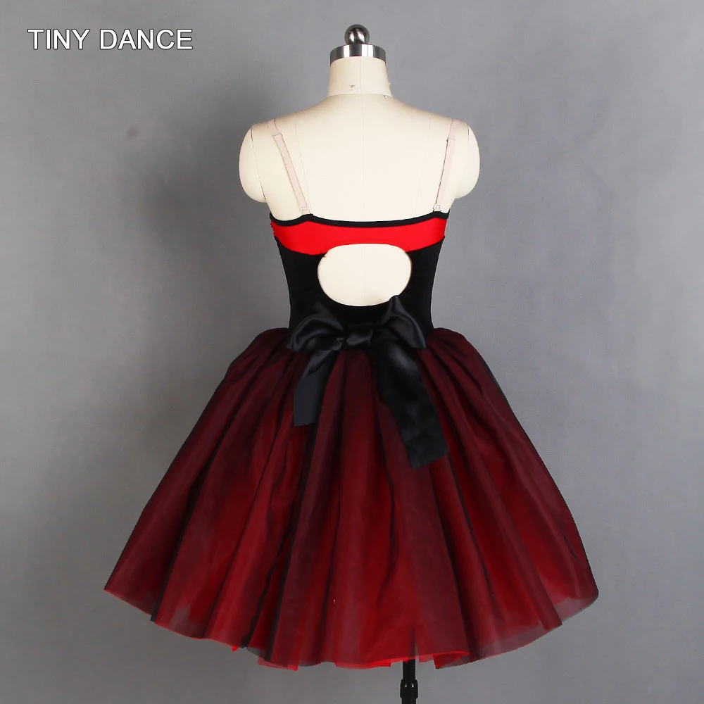 Black and Red Long Ballet Dance Tutu Black Stretch Velvet Bodice with Attached Romantic Tutu Skirt 11 sizes Available 20147