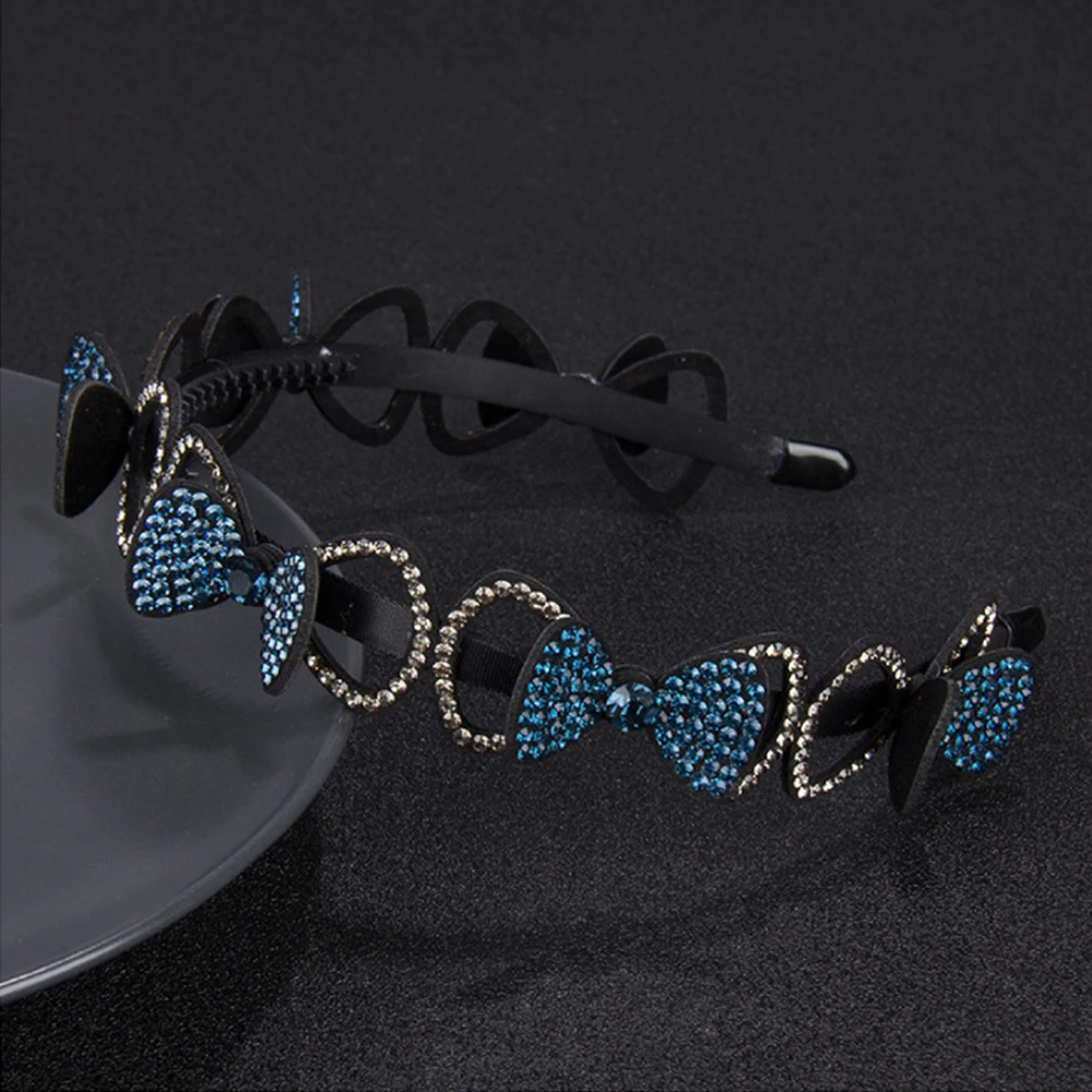 Temperament Hollow Bow Head Wear Luxury Headband for Women Rhinestone Non-slip Border Girl Hairpin Fancy Hair Accessories Gift