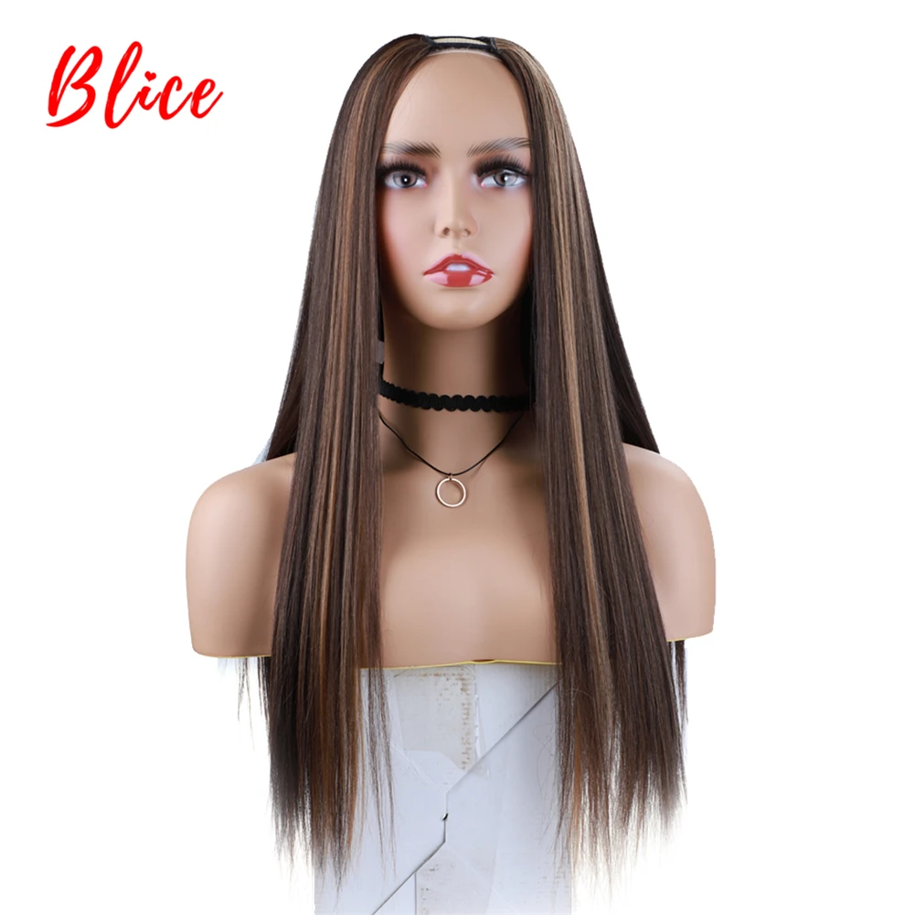 

Blice 20 Inch Long U Part Silky Straight Hair 150% Density Heat Resistant Synthetic Daily Wigs For Women Piano Blonde Brown