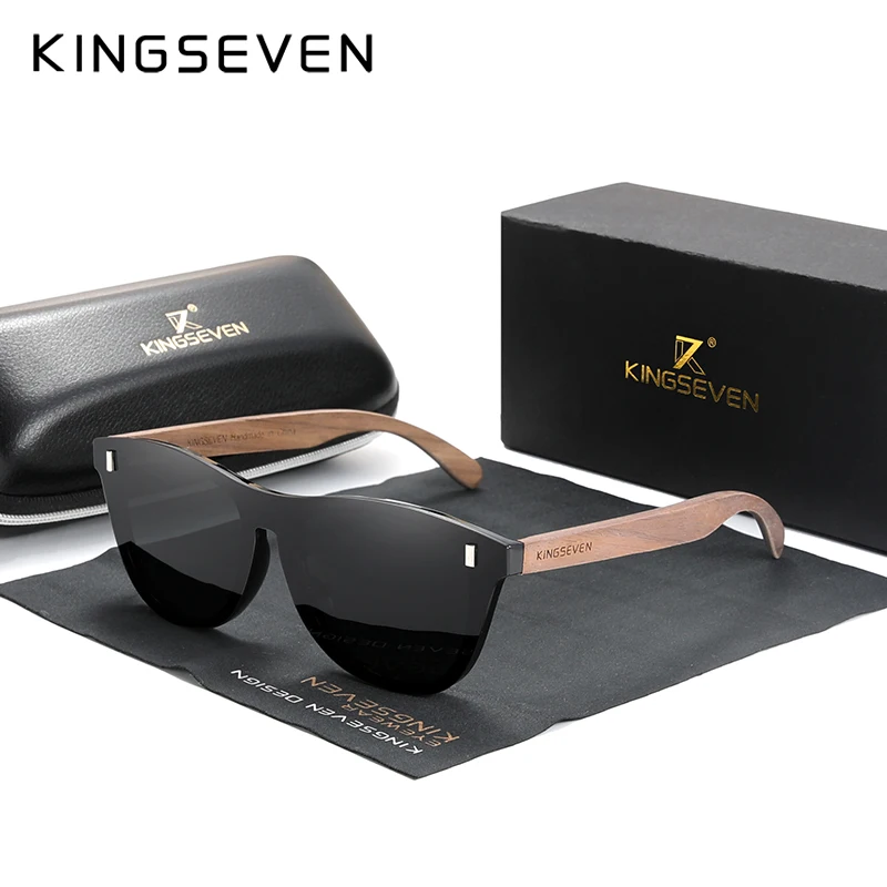 KINGSEVEN Exklusives Design Vintage Herren-Brille Walnussholz-Sonnenbrille UV400-Schutz Modische Eckige Sonnenbrille Damen 5510