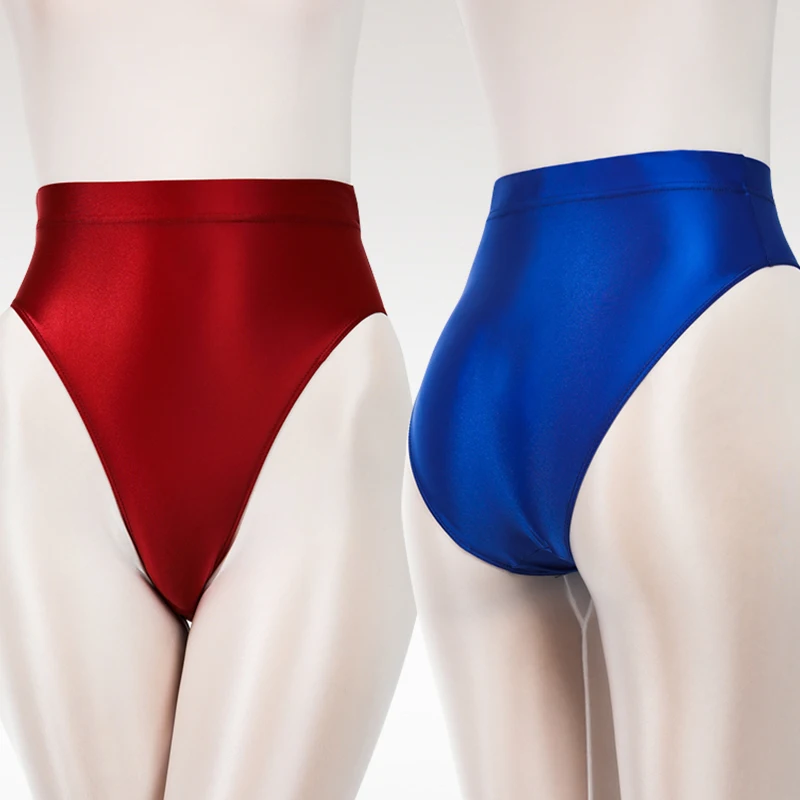 Sexy Vrouwen Shiny Bikini Bodems Met Billen Zijdeachtige Hoge Taille Panty Onderbroek Olieachtige Transparante Slips Grote Maat Ondergoed