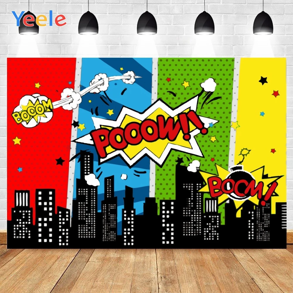 

Yeele Boom Baby Party Comic City Building Photographic Backdrops Photo Backgrounds Photocall For Photo Shoot Props Photophone