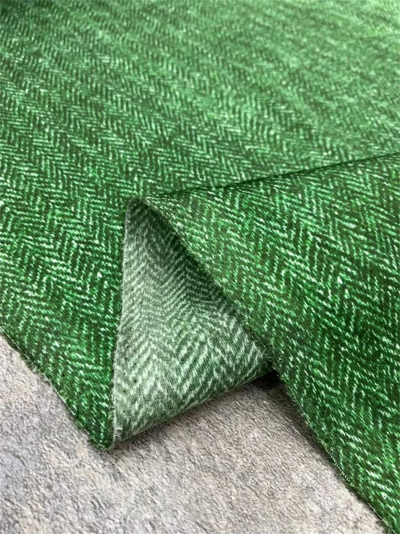 Summer New Green Bottom Herringbone Print Twill Stretch Silk Fabric Temperament Small Suit Shirt Fabric Sewing Tulle Fabric div