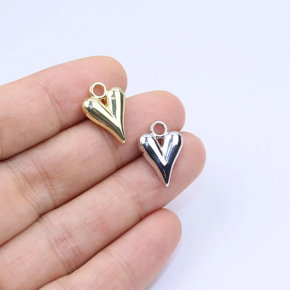 Eruifa 10pcs 15mm Popular 3D Heart Zinc Alloy Jewelry DIY Charms Pendant Women Girl Necklace, Earring Bracelet 2 Colors