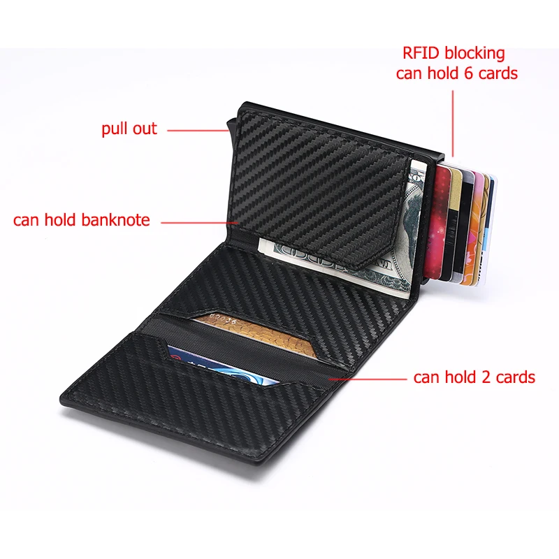 ZOVYVOL Credit Card Holder 2022 New Aluminum Box Card Wallet Men RFID PU Leather Pop Up Card Case Magnet Carbon Fiber Coin Purse