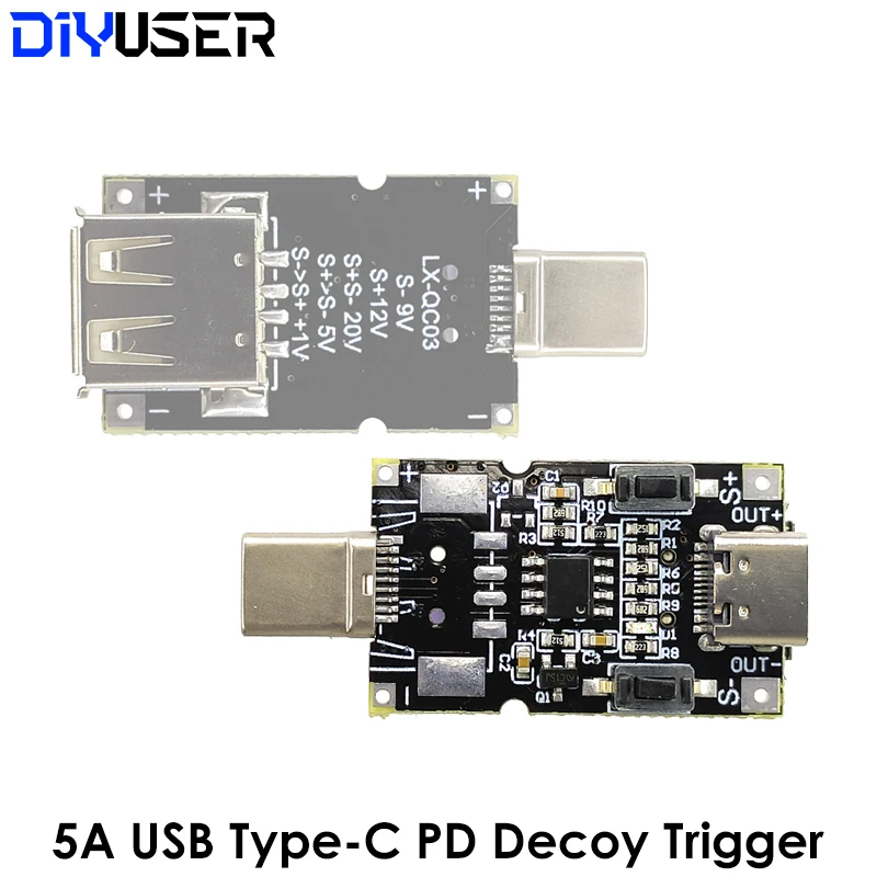 100W 5A USB Type-C PD Decoy Trigger Board 5V 9V 12V 15V 20V Output PD 2.0 3.0 Trigger Adapter Cable Connection Polling Detector