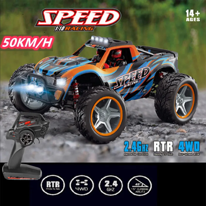 1:10 Large All-Terrain Off-Road Remote Control Car Truck 2.4G 4WD 50KM/H LED Lighting High Speed Torque Servo Electric RC Car