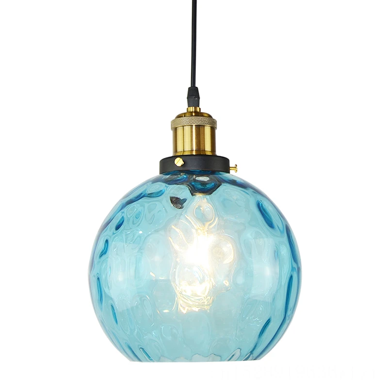 Modern LED Pendant Lights Blue Glass Ball Living Room Decor Home Decorations Kitchen Hanging Lustre Pendant Lamp Luminaria