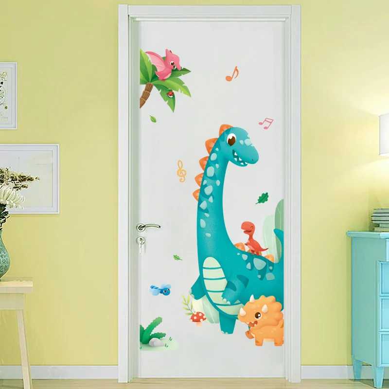 Cartoon Large Dinosaur Kids Wall Stickers for Nursery Room Removable Decals Baby Bedroom Decor Bathroom Door DIY Posters Murals