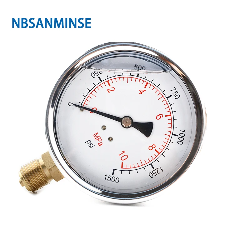 Mkfale Hydraulic Oil Pressure Gauge SM2SB63B/L 2.5 inch G1/4 Liquid Manometer Instruments Stainless Steel Liquid Filled Gauge