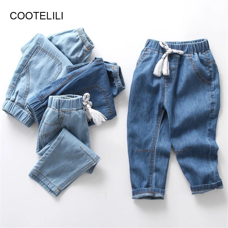 COOTELILI Kids Jeans for Girls Boys Jeans for Girls soft Summer Spring Pants Casual Loose Blue Trousers Jeans Children Jeans