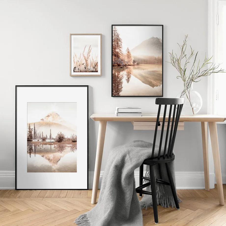 Morning Mist One Line Art Sunset in Field Misty Sunrise Nordic Poster Wall Art Print Canvas Painting Decor Pictures Living Room